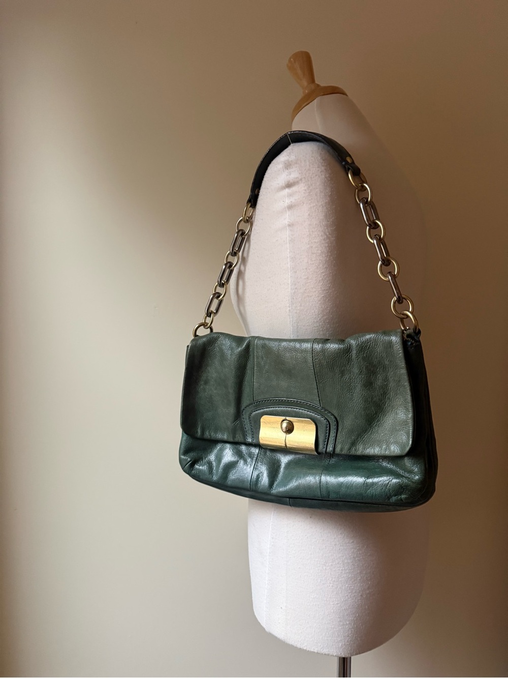 Coach Kristin Leather Flap Shoulder Bag Green Vintage 2010